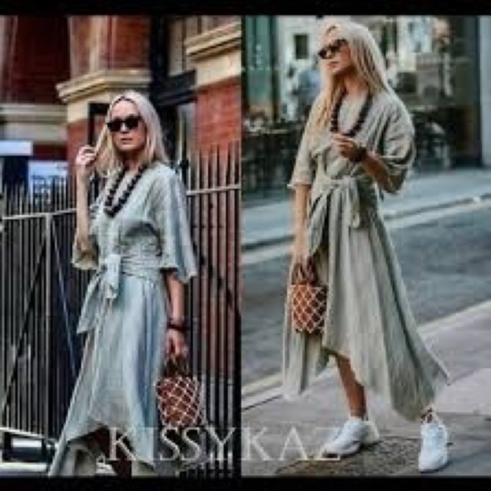 ZARA GREEN CHECKED ASYMMETRIC MIDI DRESS